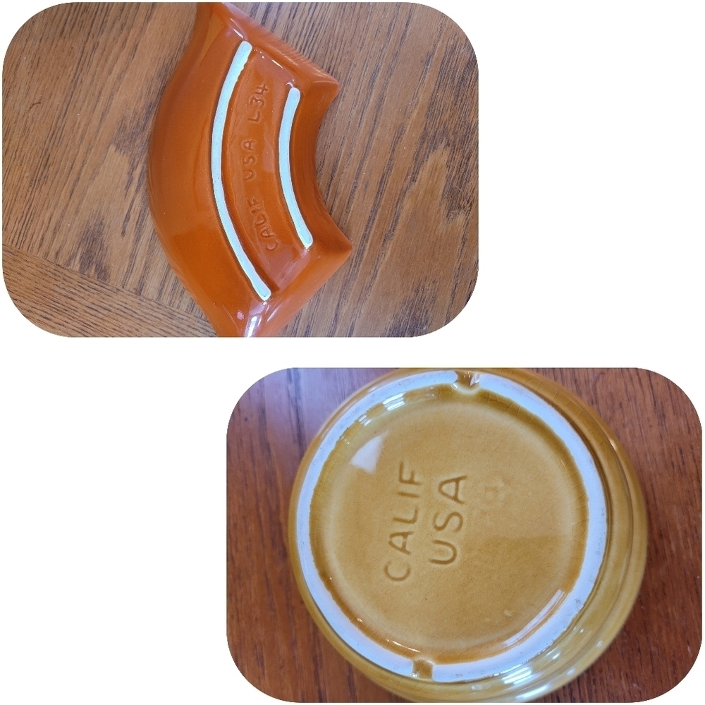 CALIFORNIA POTTERY Vintage MCM Yellow & Burnt Orange Lazy Susan Serving Set - Picture 8 of 17